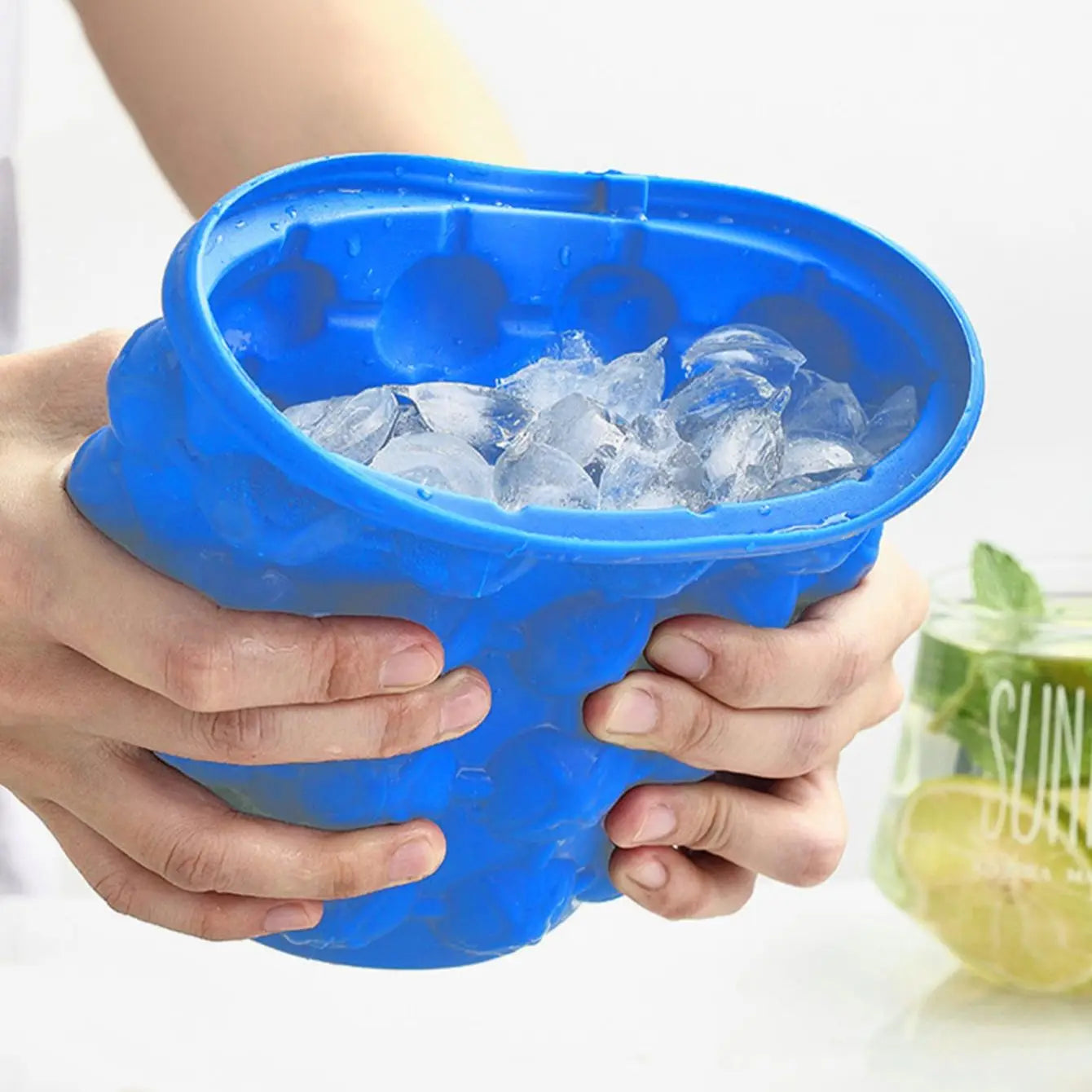 Silicone Ice Cube Genie Bucket – Easy Press Ice Maker with Storage Container