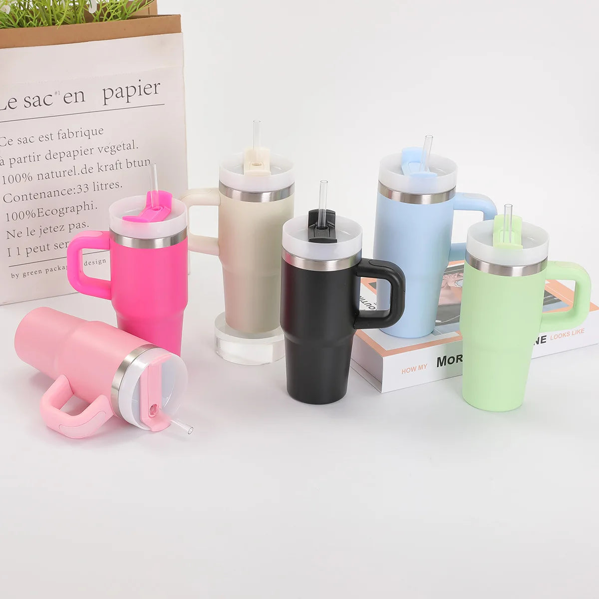 Car Mug with Handle Double-layer Vacuum Coffee Cup Portable Sport Water Bottle