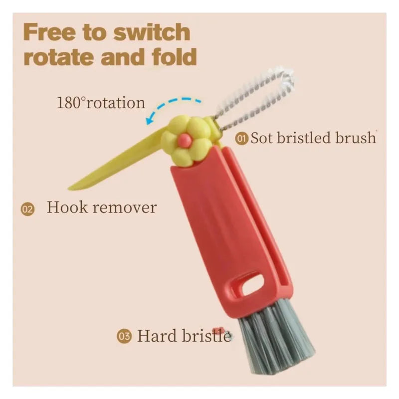 3 in 1 Cup Lid Cleaning Brush with Flower Shaped Top and Hanging Hole 360 No Dead Angle Cleaner