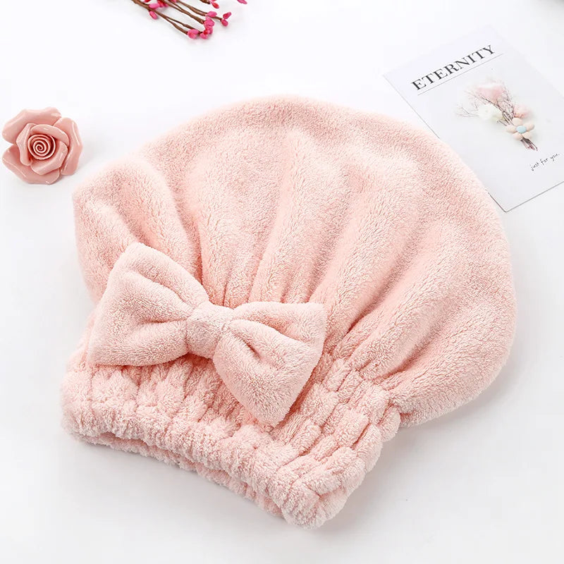 Microfiber Hair Drying Towels Head Wrap with Bow-Knot Shower Cap