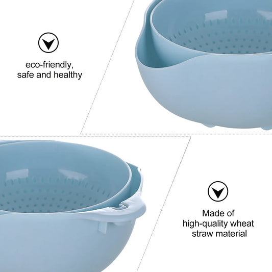 1Pcs Eco-Friendly Wheat Straw Double-Layer Colander Drain Basket