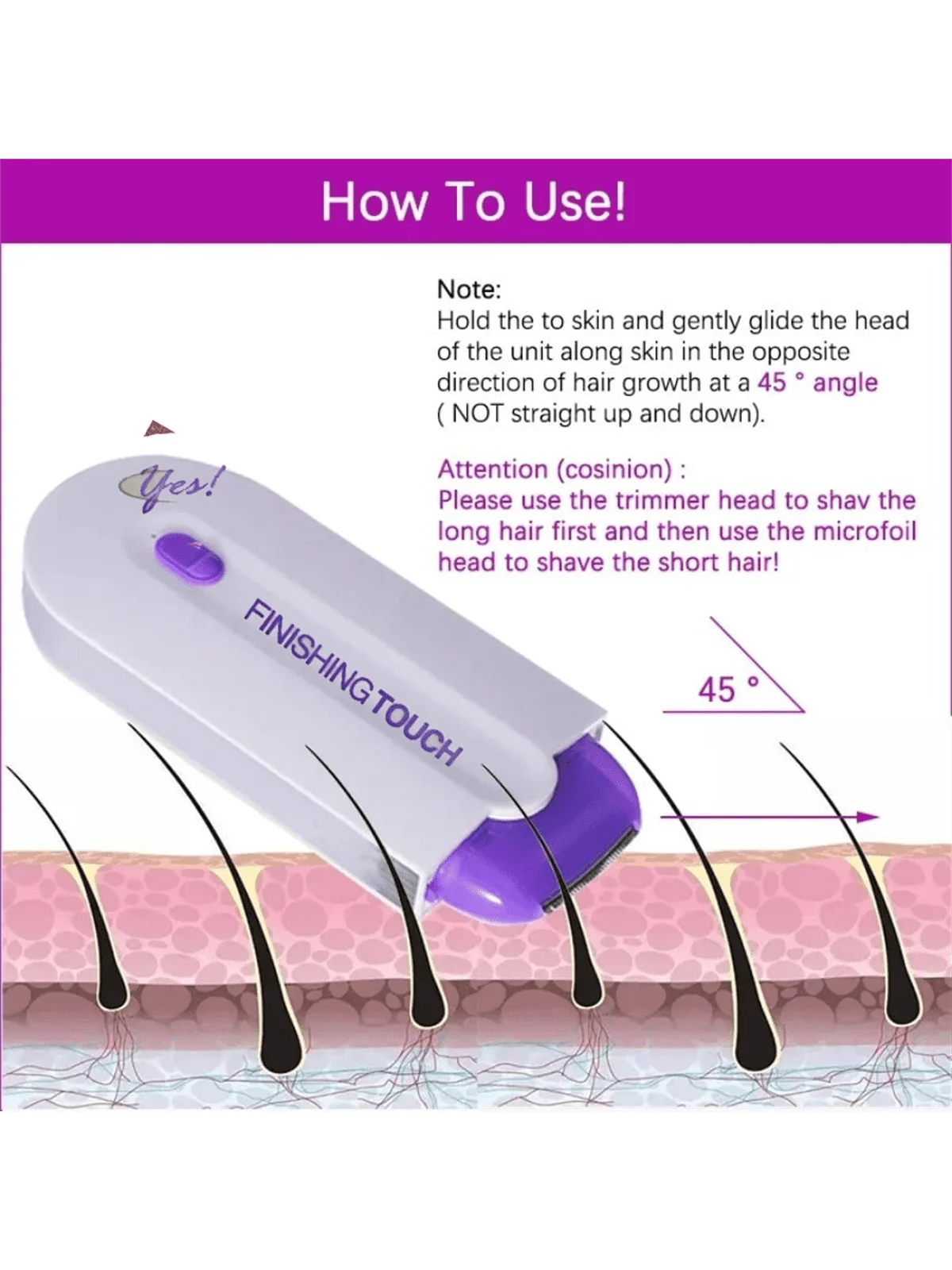 Professional female facial, leg, bikini, hand, body, electric shaver, hair removal device