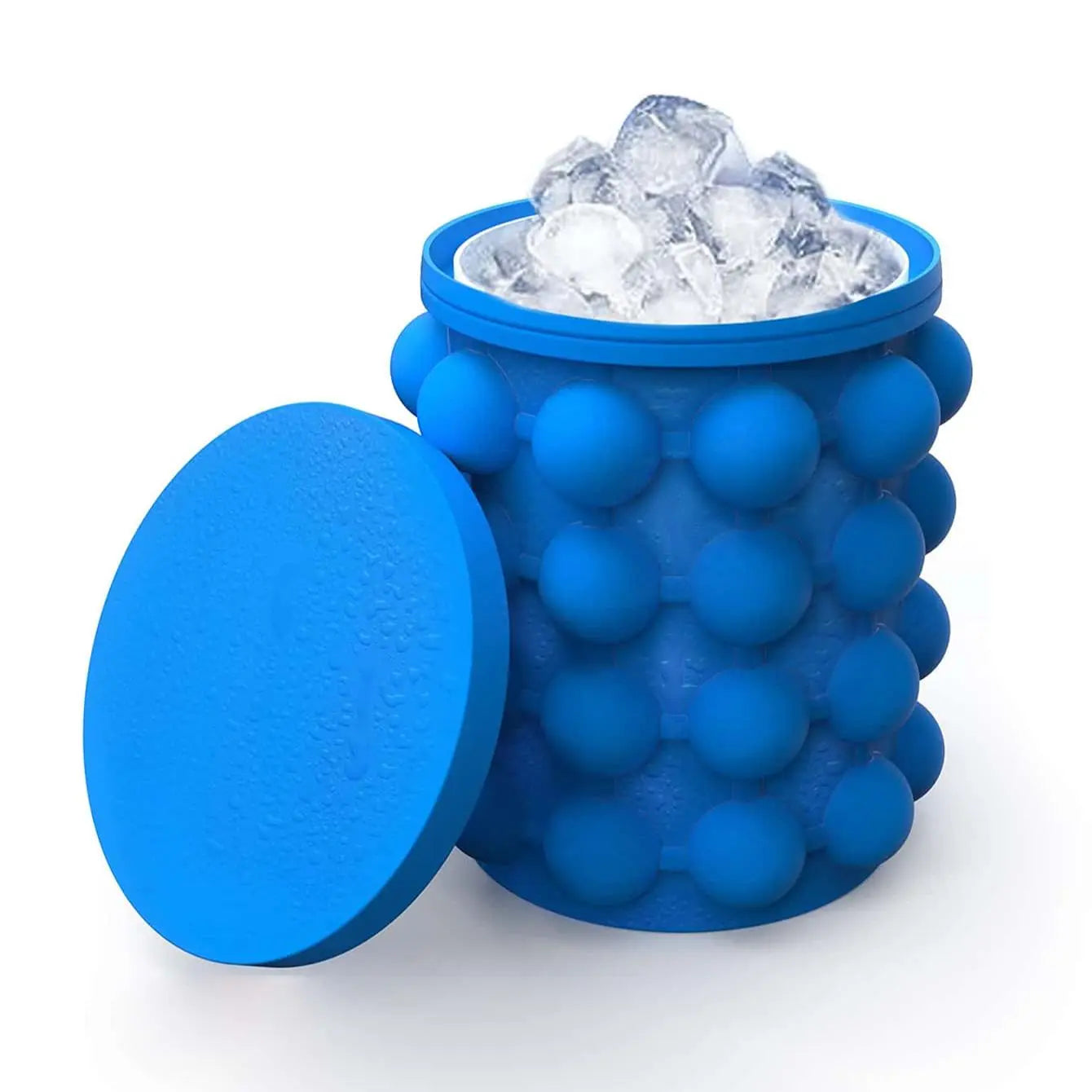 Silicone Ice Cube Genie Bucket – Easy Press Ice Maker with Storage Container