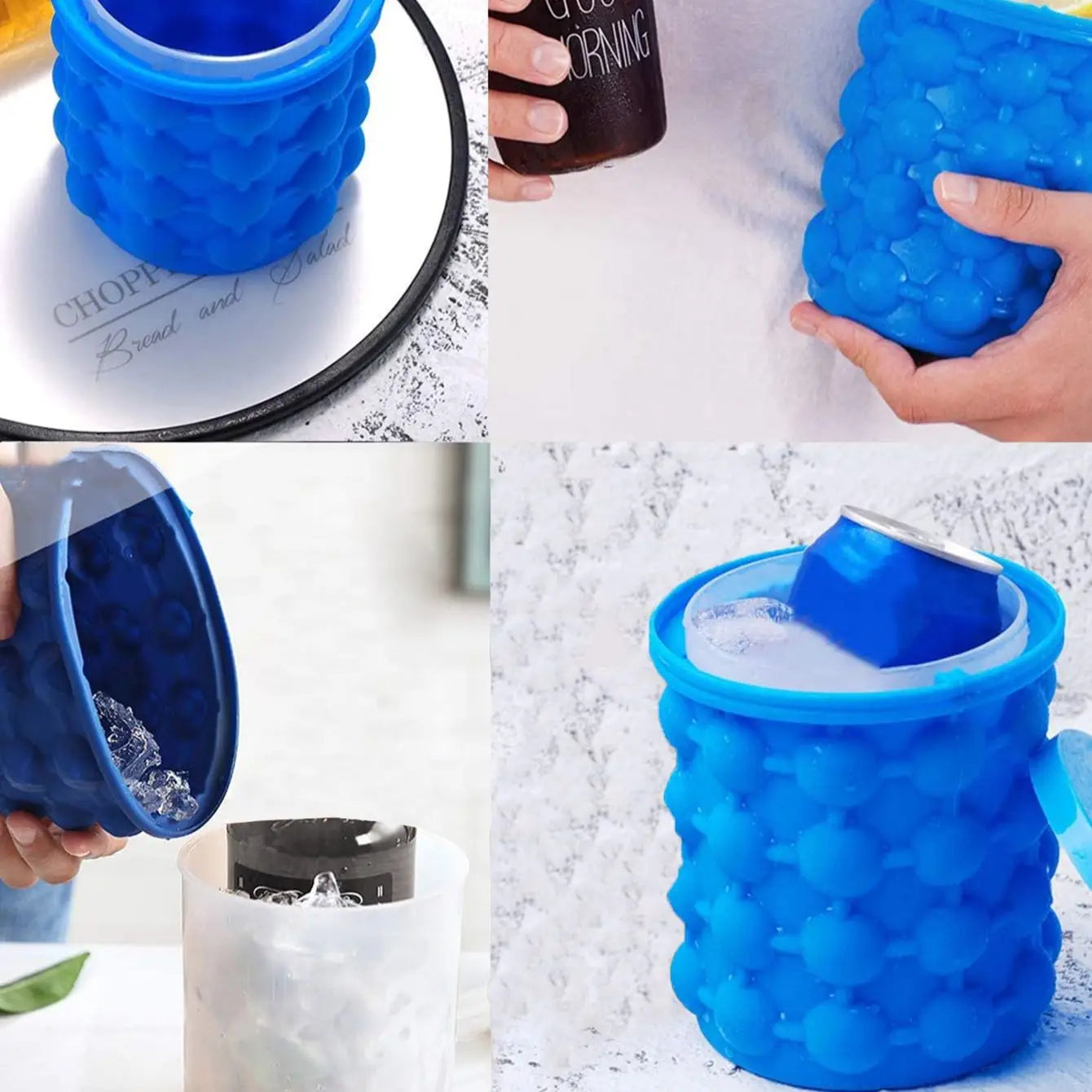 Silicone Ice Cube Genie Bucket – Easy Press Ice Maker with Storage Container