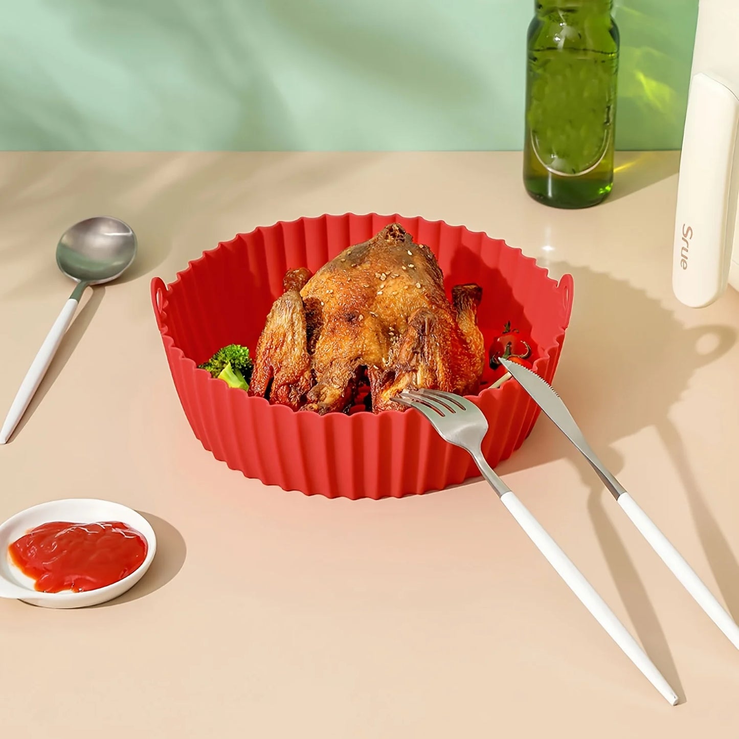 Silicone Air Fryer Baking Tray Circular Foldable Food Grade High Temperature Resistant and Easy to Clean Oven Mat