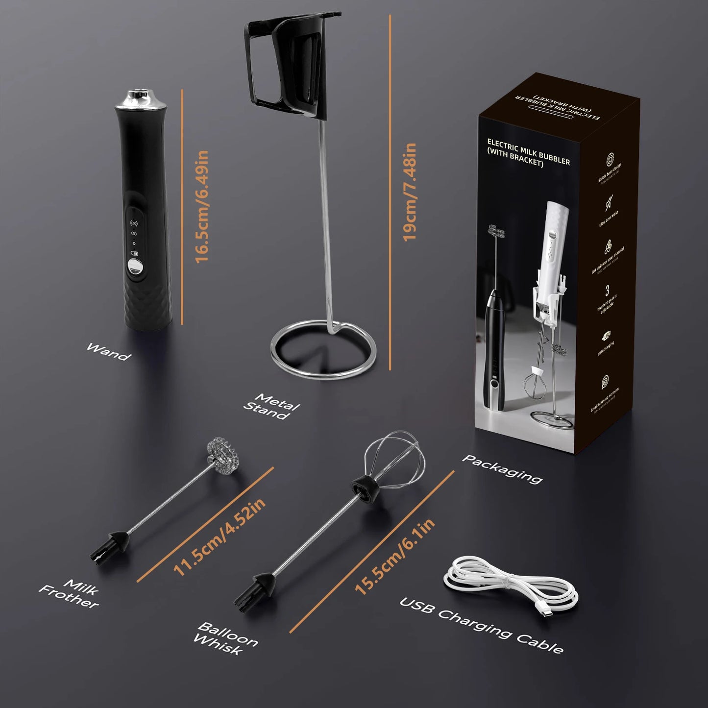 Milk Frother Wand Coffee Frother Handheld Foam Maker For Latte Rechargeable Electric Milk