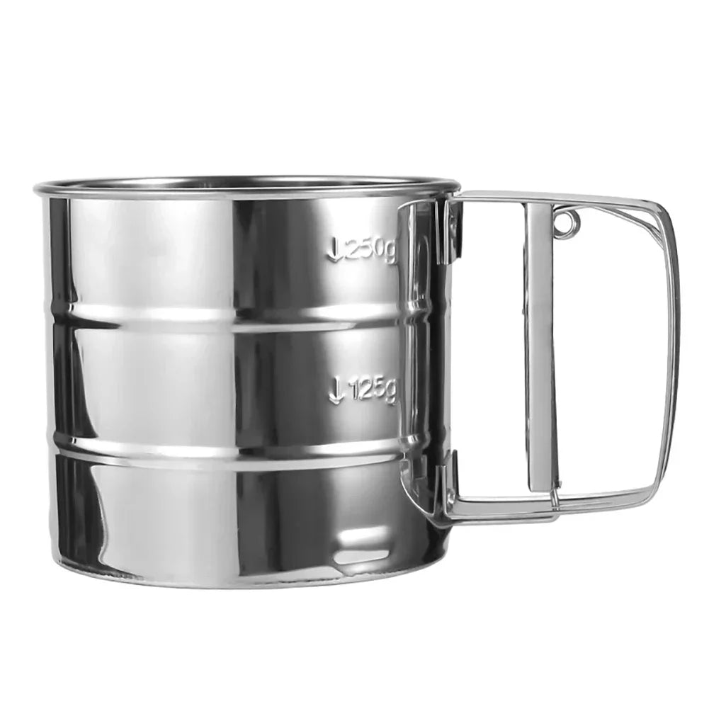 Stainless Steel Flour Sifter For Baking Powder Sugar Shaker With Hand Press Design
