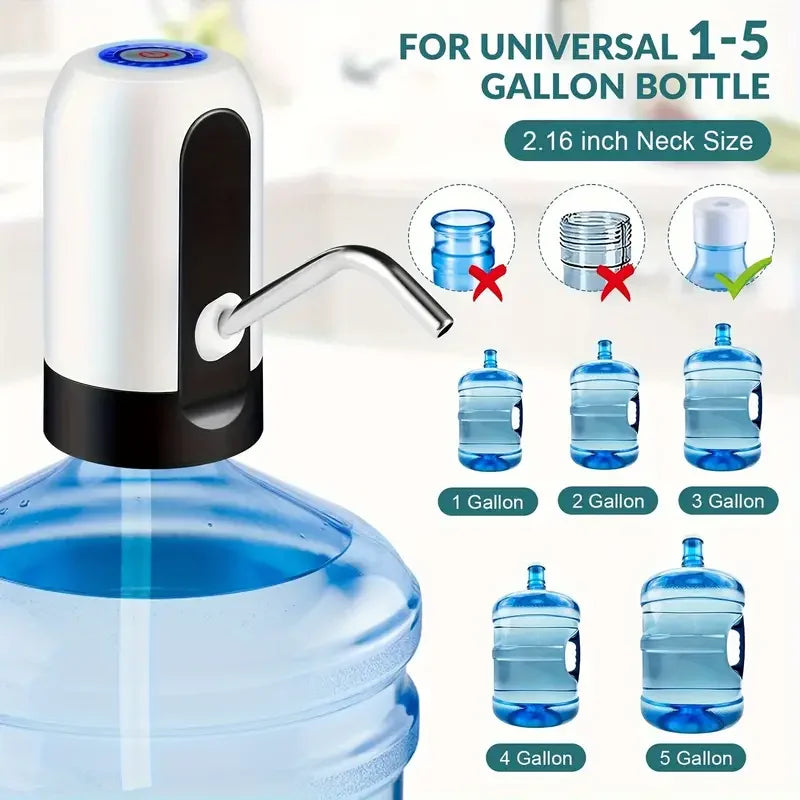 USB Rechargeable Electric Water Bottle Pump Automatic Drinking Water Dispenser with Power Switch