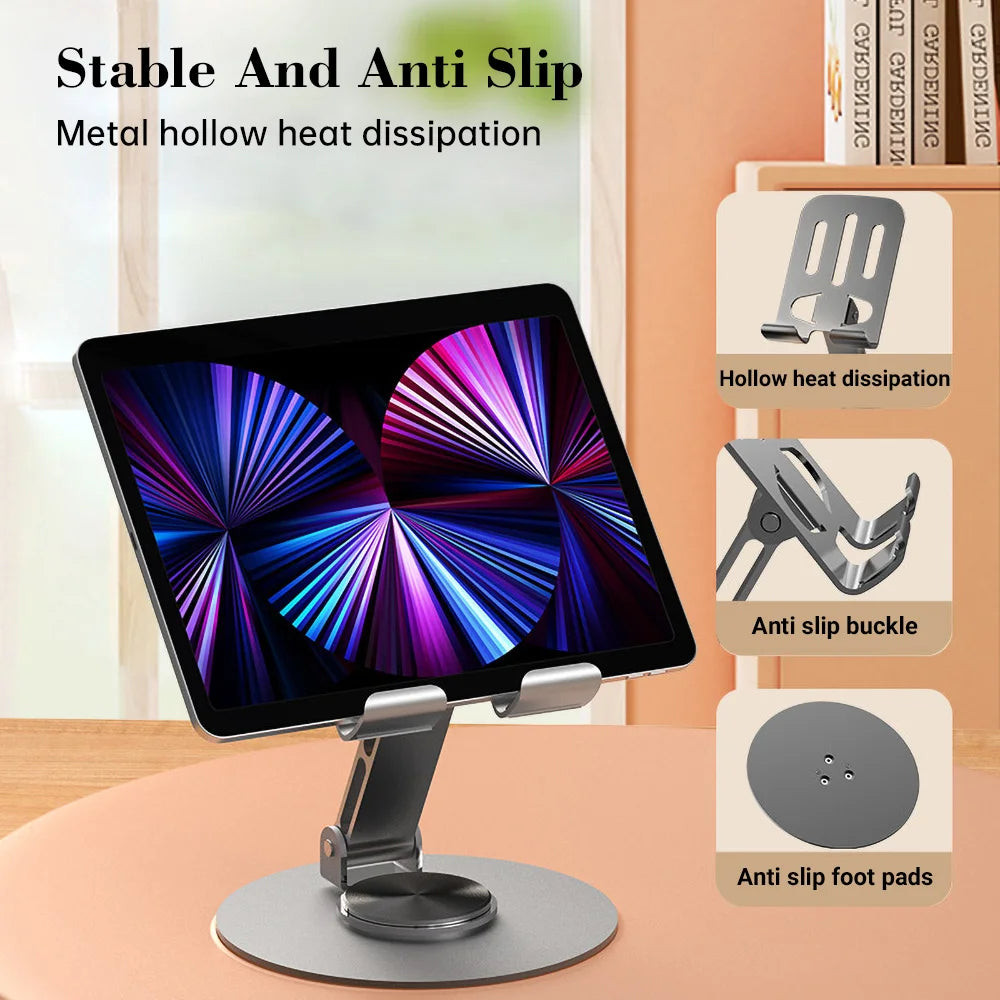 720° Rotate Aluminum Alloy Tablet & Mobile Holder – Adjustable Foldable Stand