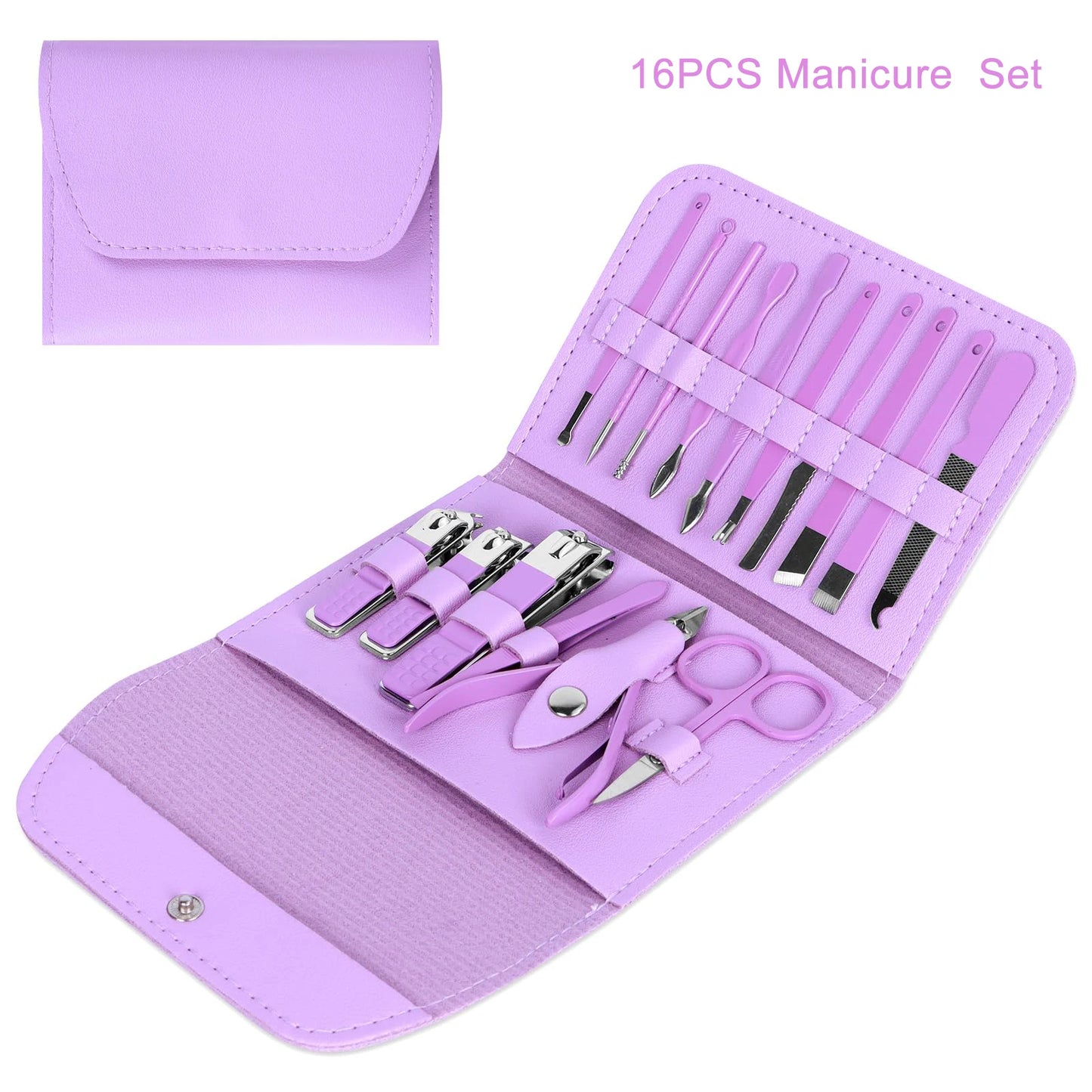 16 PCS Manicure And Pedicure Set Nail Clippers Kit Travel Grooming Clippers Care Tools