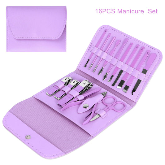 16 PCS Manicure And Pedicure Set Nail Clippers Kit Travel Grooming Clippers Care Tools