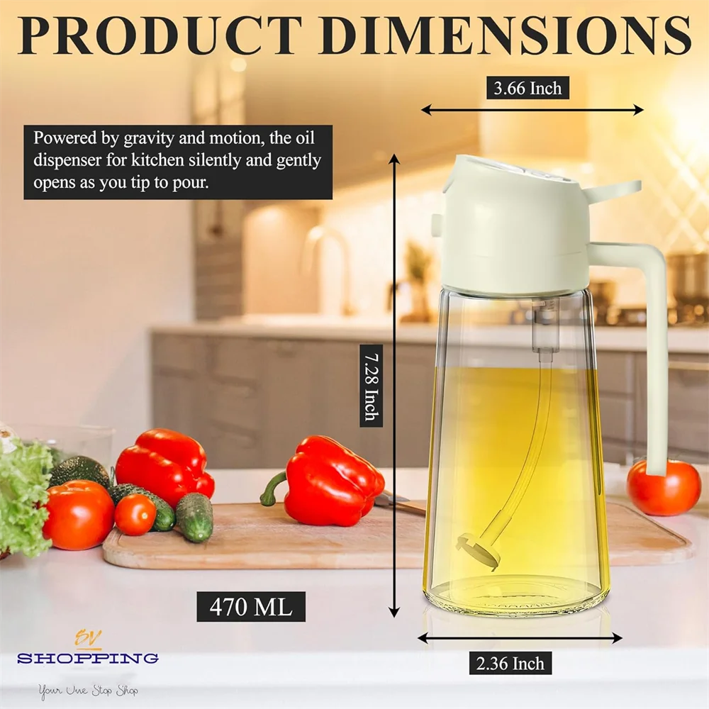 2 in 1 Oil Dispenser-Oil Sprayer,Oil Sprayer for Cooking,Food-grade 470ML