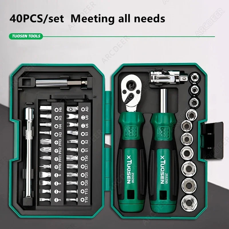 TUOSEN 40 Piece Ratchet Wrench and Screwdriver Comprehensive Set