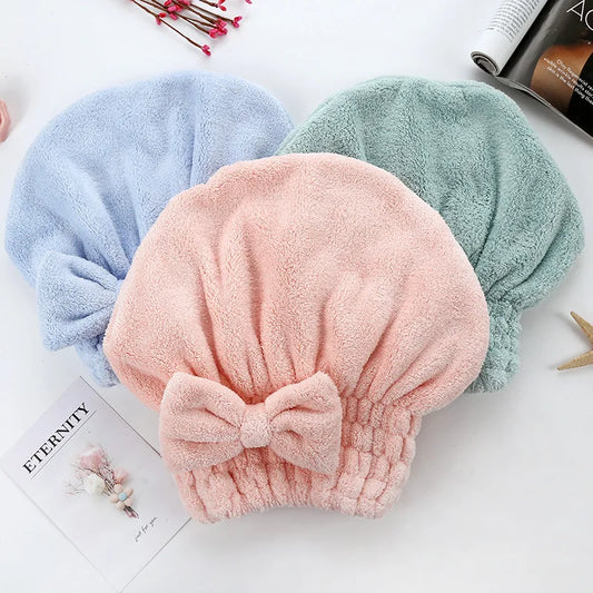 Microfiber Hair Drying Towels Head Wrap with Bow-Knot Shower Cap