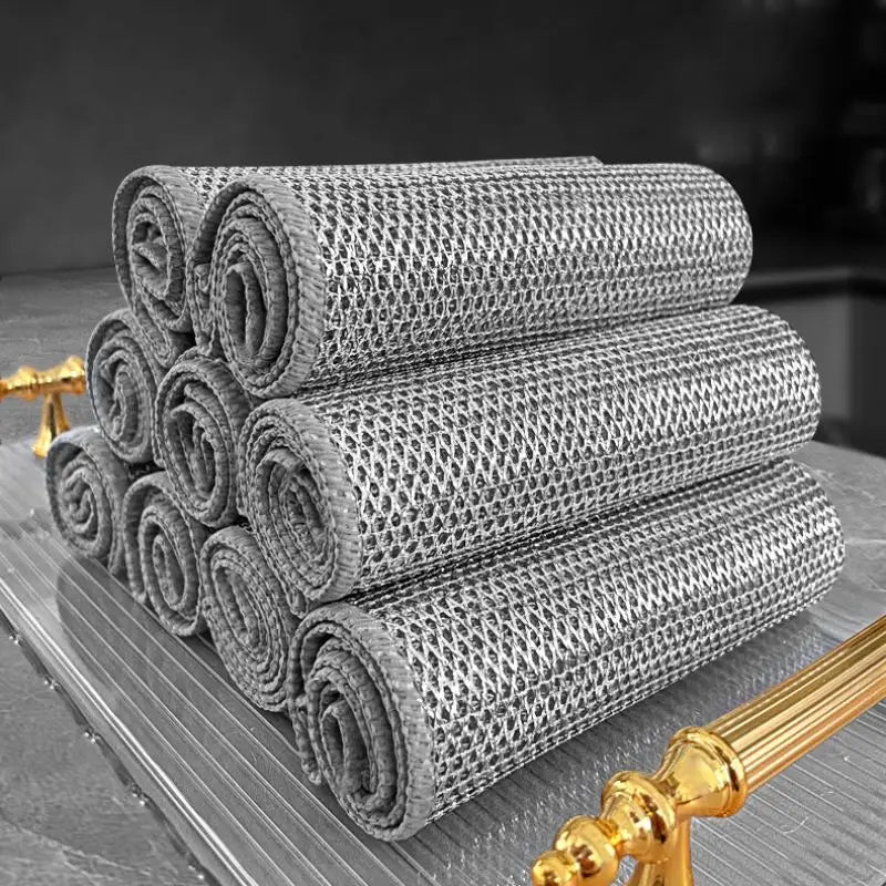 10Pcs Magic Steel Wire Cleaning Cloths Double-sided Thickened Metal Silver Wires