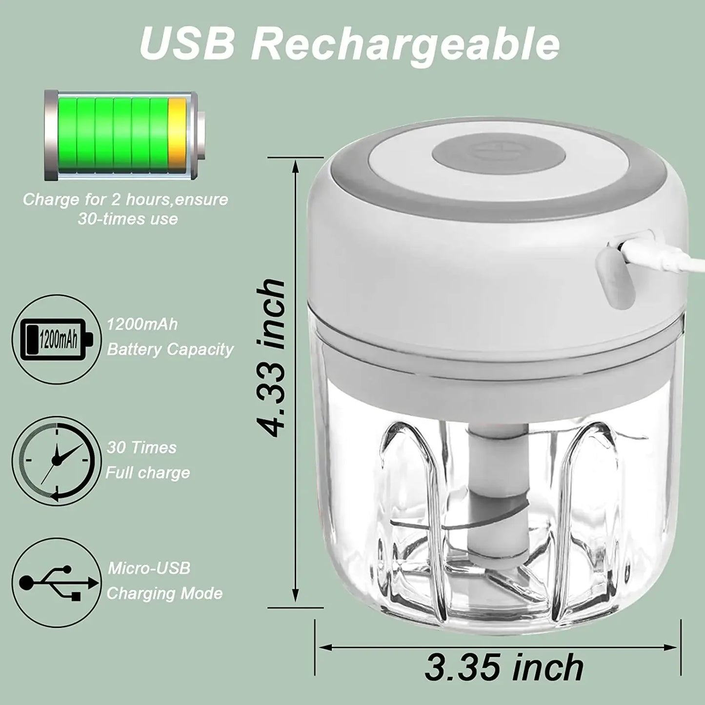 Electric Mini Garlic Chopper, 250ML Food Chopper Garlic Mincer USB,
