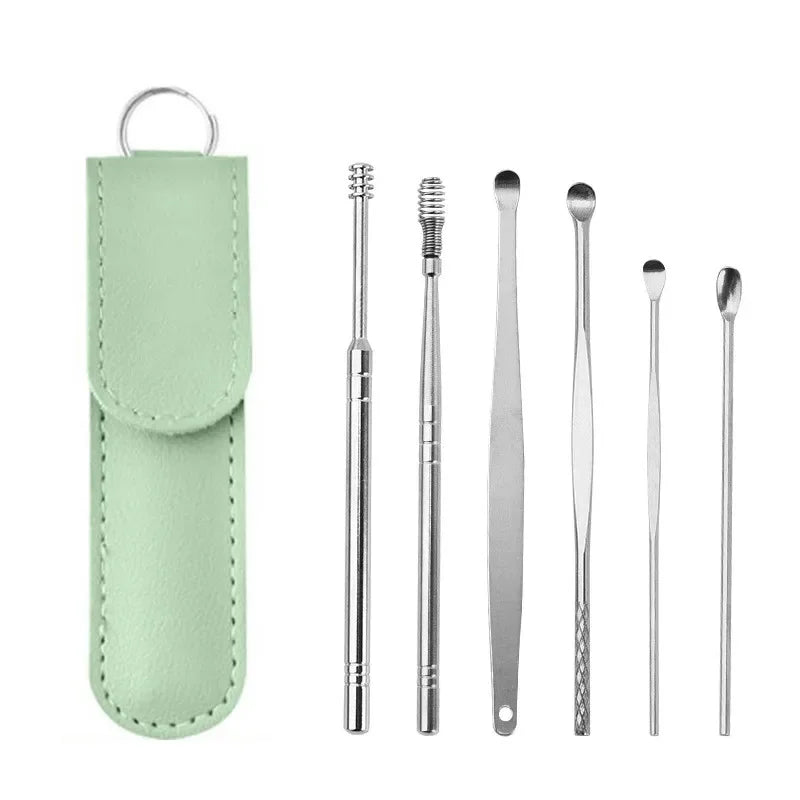 Effective 6Pcs Earwax Cleaning Tool with Spiral Earpick and Ear Curette