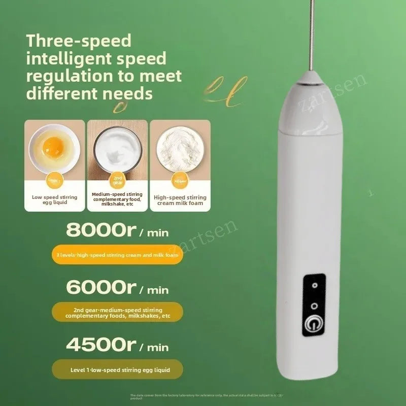 Wireless Milk Frother Electric Type-C Handheld Blender Stainless Steel Mini Coffee Maker