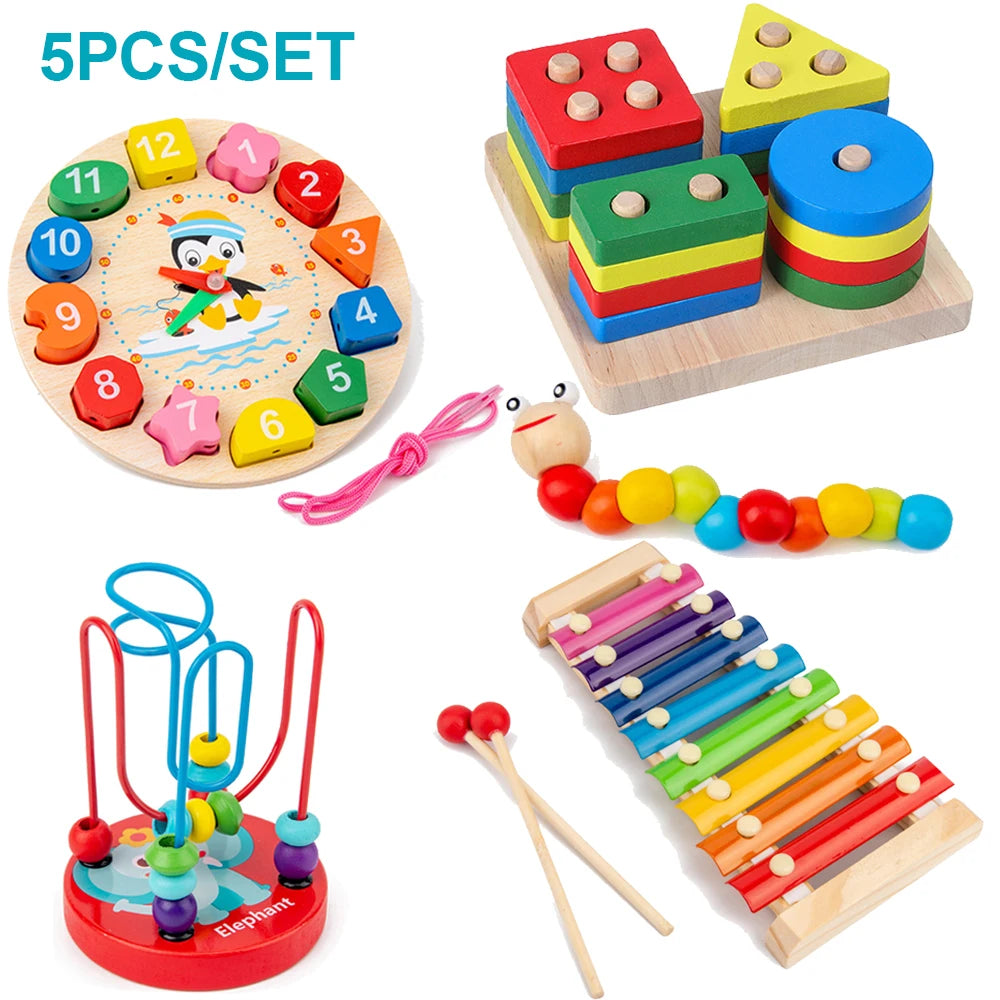 60 6pcs/set Montessori Wooden Toys for Babies Boy Girl Gift