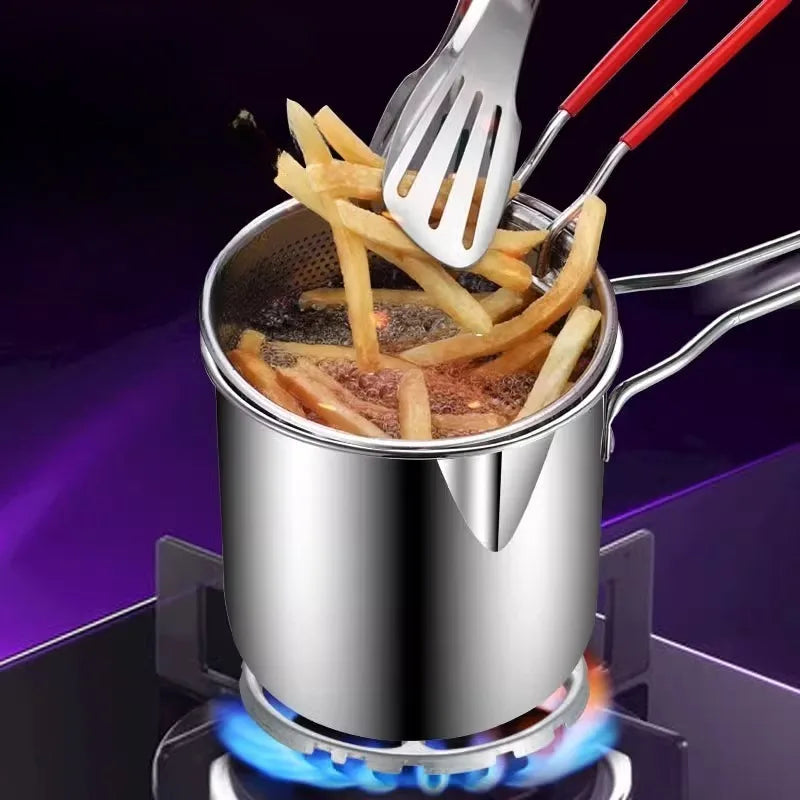 1200ml Small Stainless Steel Deep Fryer Pot with Long Handle