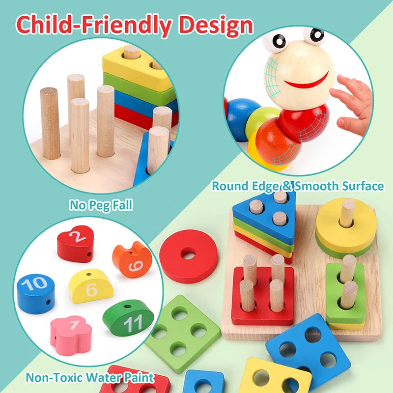 60 6pcs/set Montessori Wooden Toys for Babies Boy Girl Gift