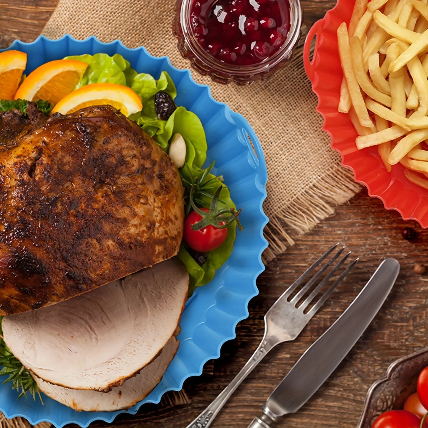 Silicone Air Fryer Baking Tray Circular Foldable Food Grade High Temperature Resistant and Easy to Clean Oven Mat