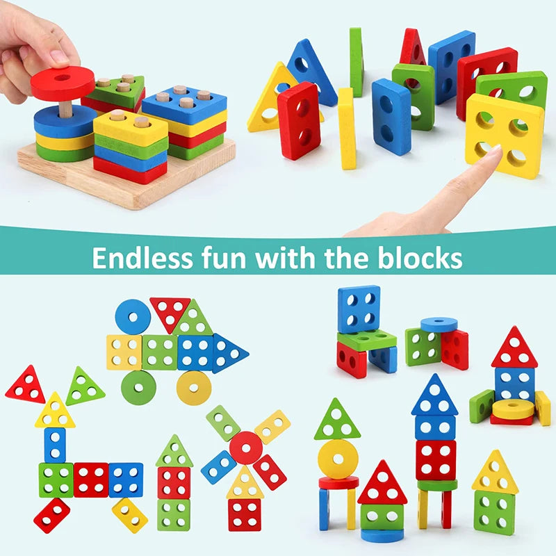 60 6pcs/set Montessori Wooden Toys for Babies Boy Girl Gift