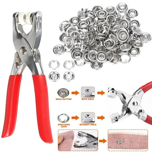400pcs Prong Rings 9.5mm Buckle Buttons Metal Color Pliers Snap Button