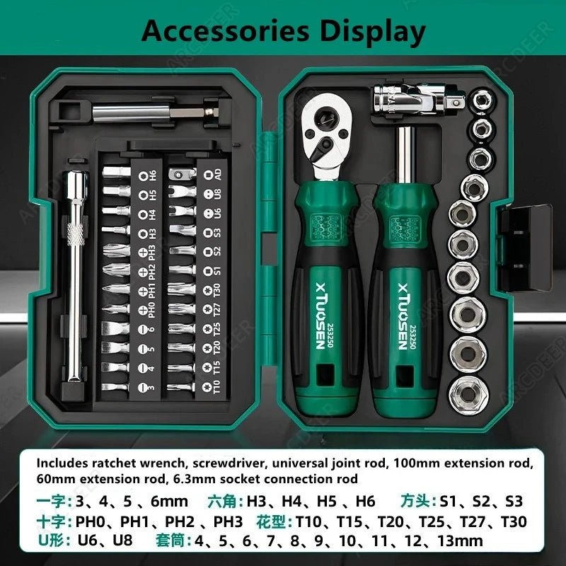 TUOSEN 40 Piece Ratchet Wrench and Screwdriver Comprehensive Set