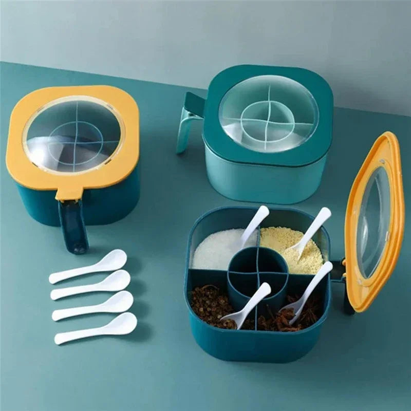 1 Set Large Capacity Sealing Seasoning Box with Handle Spoons 4 In 1