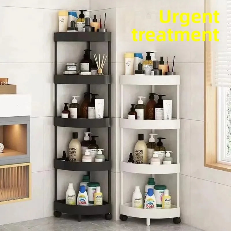 Bathroom Corner Storage Rack Triangle Plastic Stand Three Layers Floor-Mounted Toilet Organizer