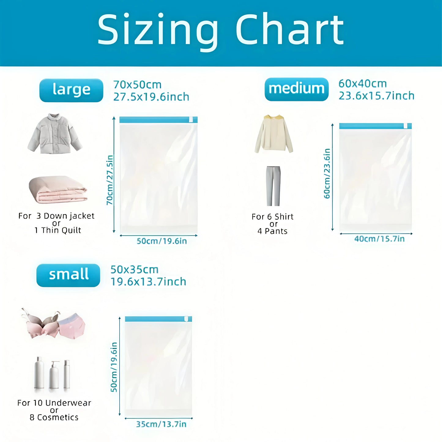 5 Pack Vacuum Compression Bags for Travel-Reusable Space Saving Storage