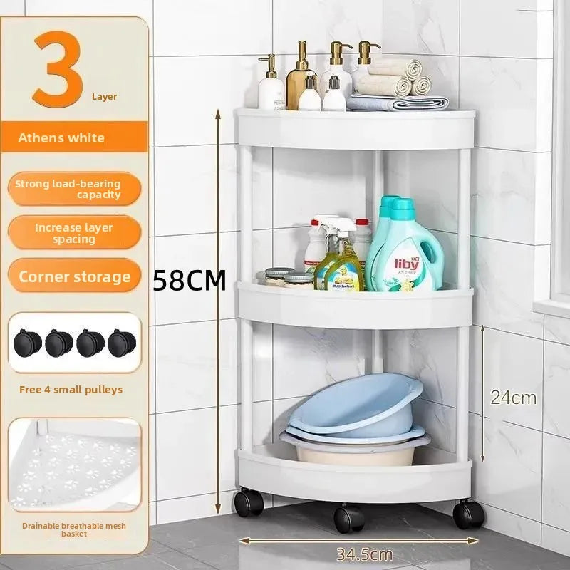 Bathroom Corner Storage Rack Triangle Plastic Stand Three Layers Floor-Mounted Toilet Organizer