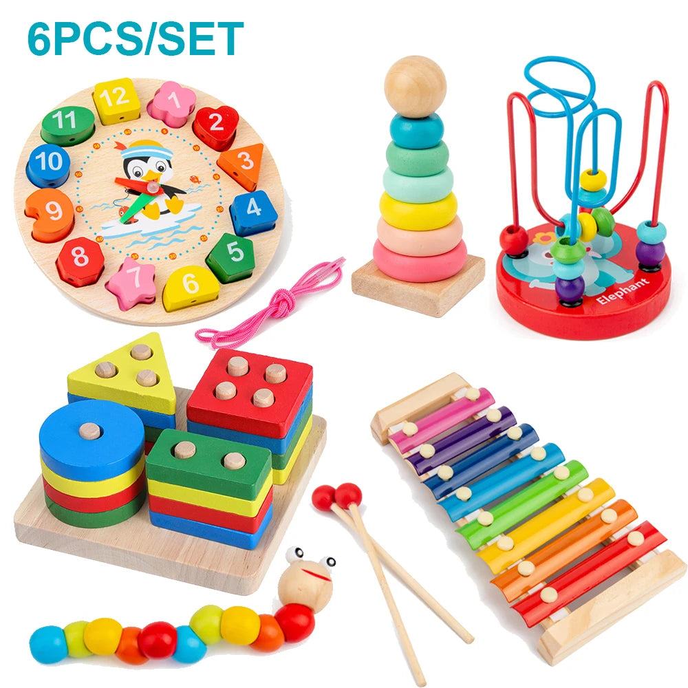 60 6pcs/set Montessori Wooden Toys for Babies Boy Girl Gift