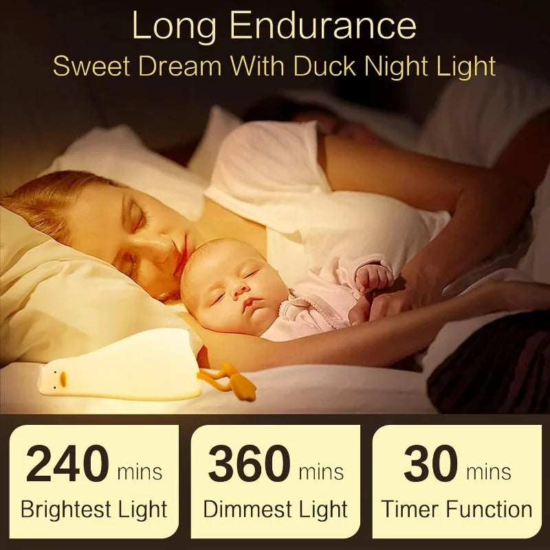 LED Duck Night Light Rechargeable Touch Silicone Cartoon Clap