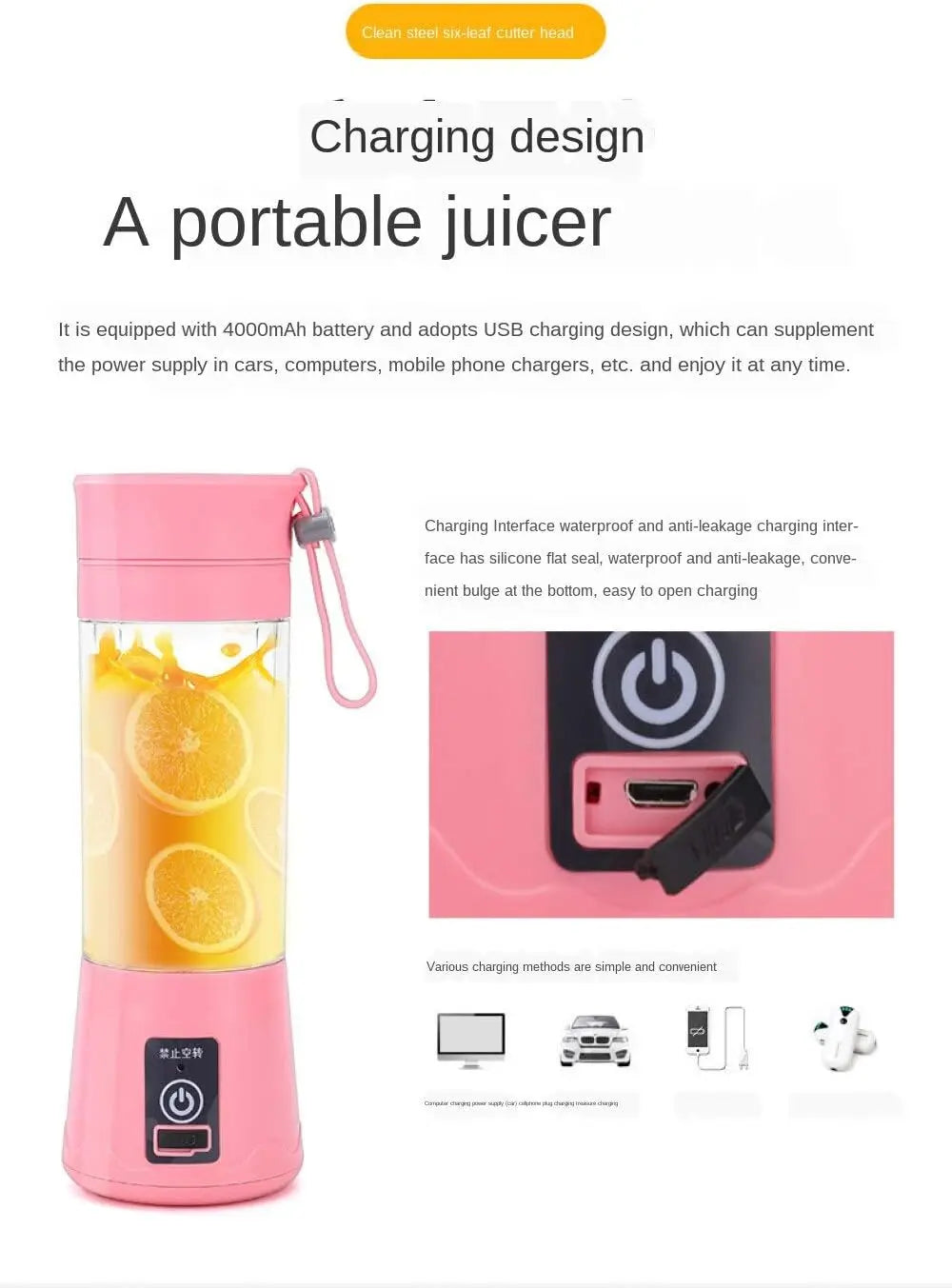Mini Electric Juicer USB Charging Smoothie Milkshake Maker