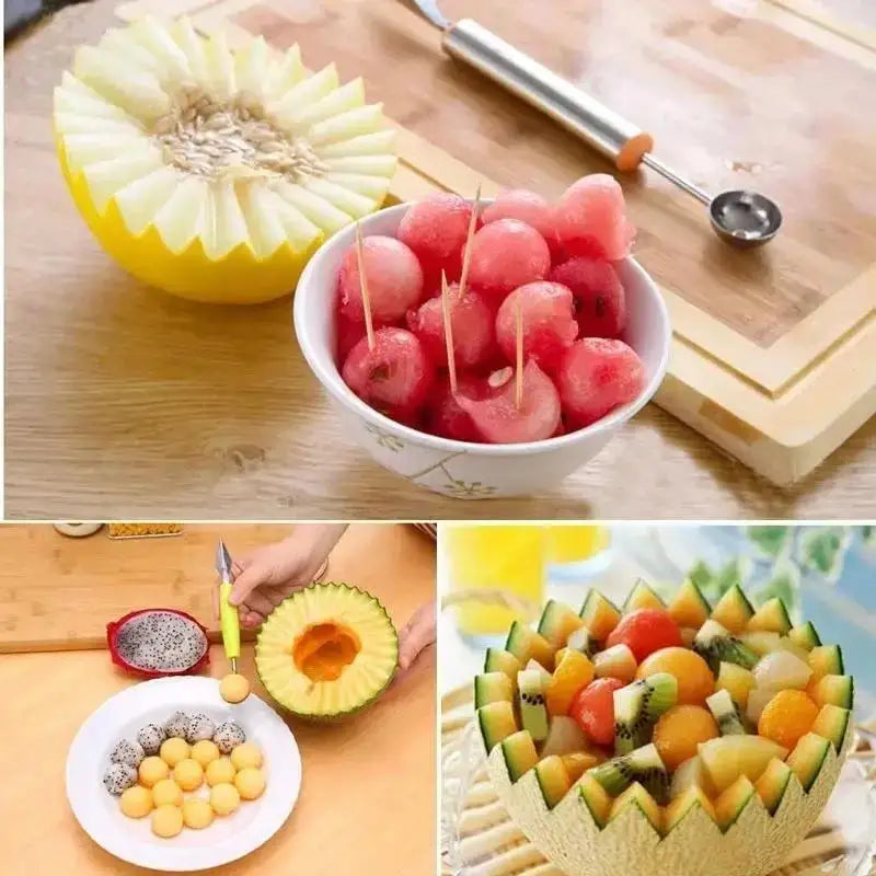 Stainless Steel Fruit Digger Cut Watermelon Artifact Ball Ice Cream Round Spoon Carving Knife