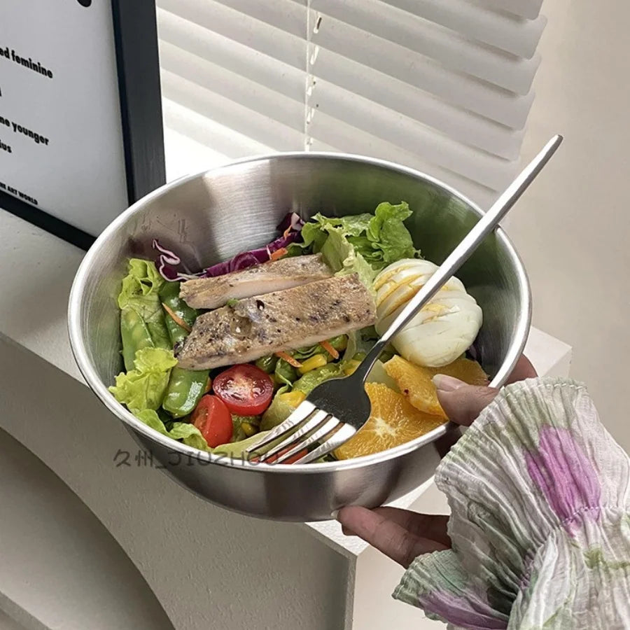 Stainless Steel Gold And Silver Salad Bowl Rice Noodles Lamian Noodles Bowl