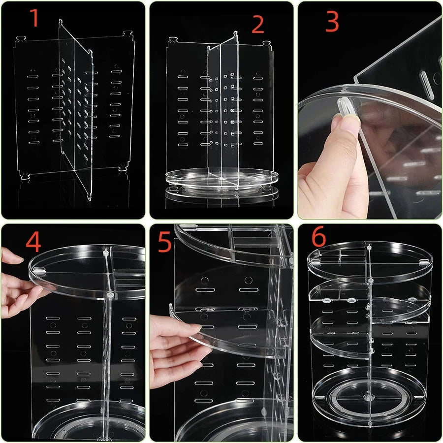 Cosmetic Organiser, 360 degree rotatable adjustable cosmetic storage display case