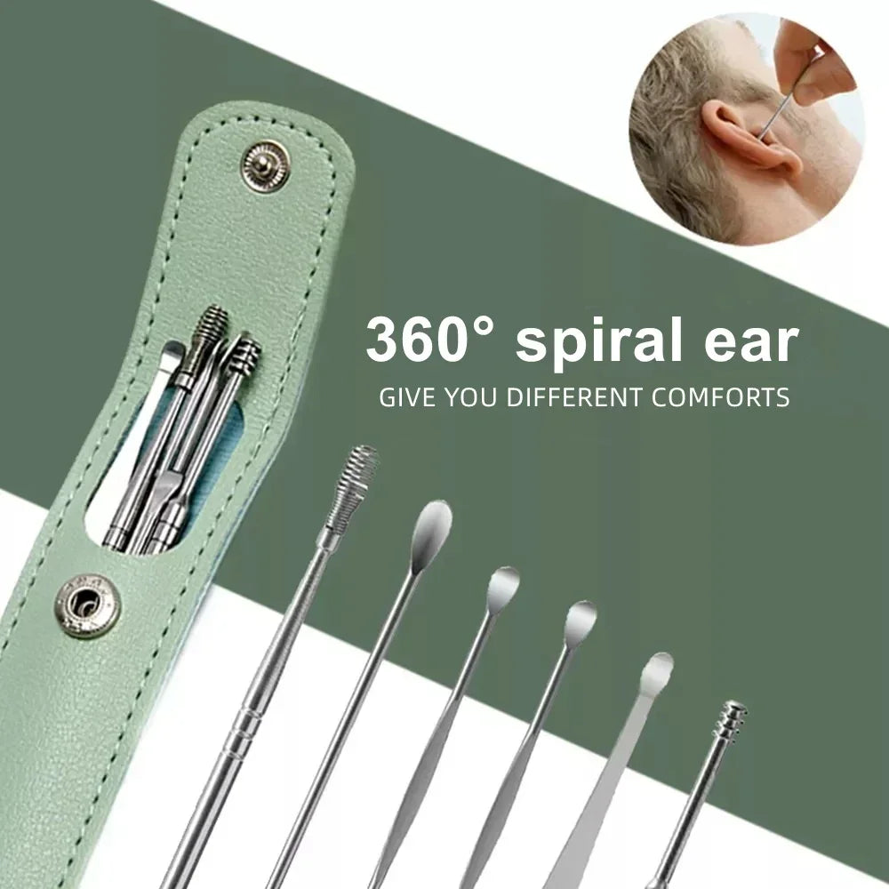 Effective 6Pcs Earwax Cleaning Tool with Spiral Earpick and Ear Curette