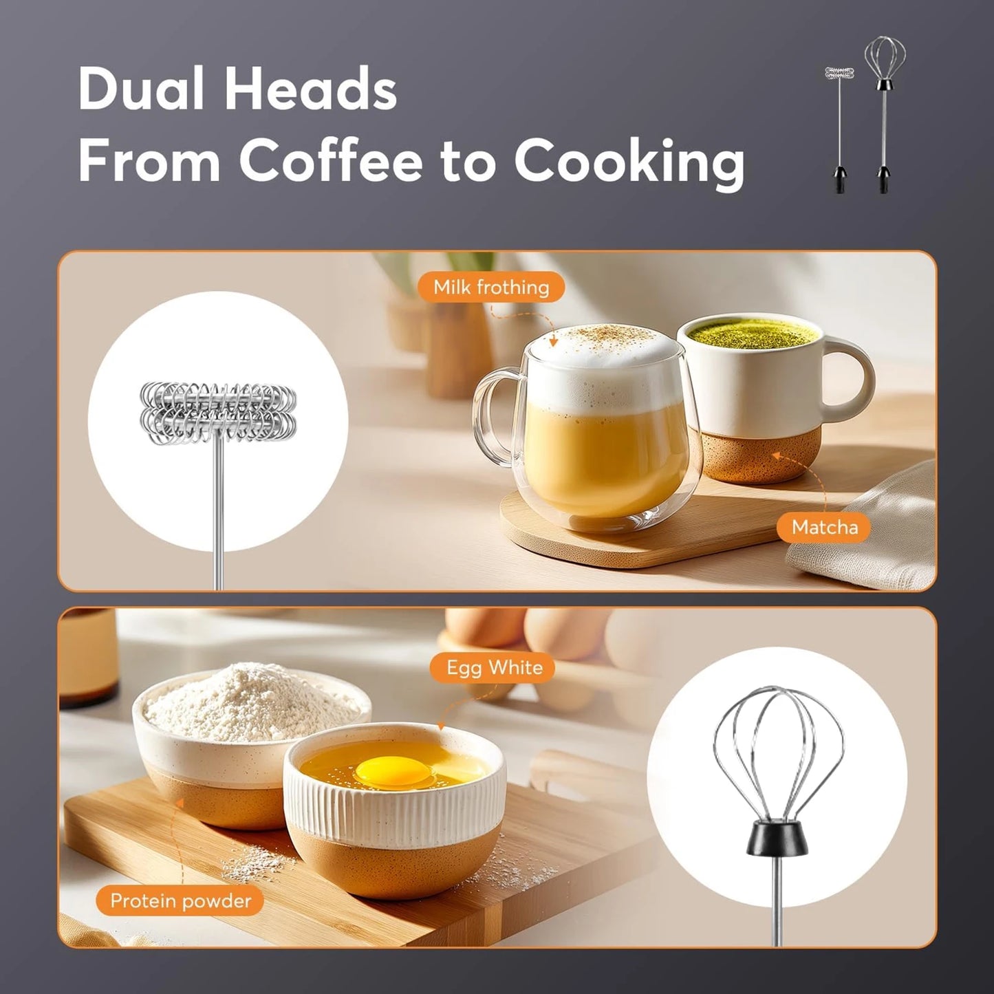 Milk Frother Wand Coffee Frother Handheld Foam Maker For Latte Rechargeable Electric Milk