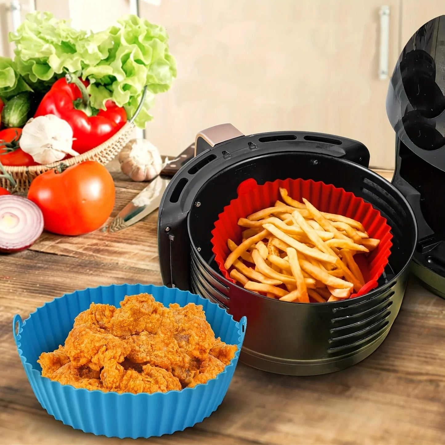 Silicone Air Fryer Baking Tray Circular Foldable Food Grade High Temperature Resistant and Easy to Clean Oven Mat