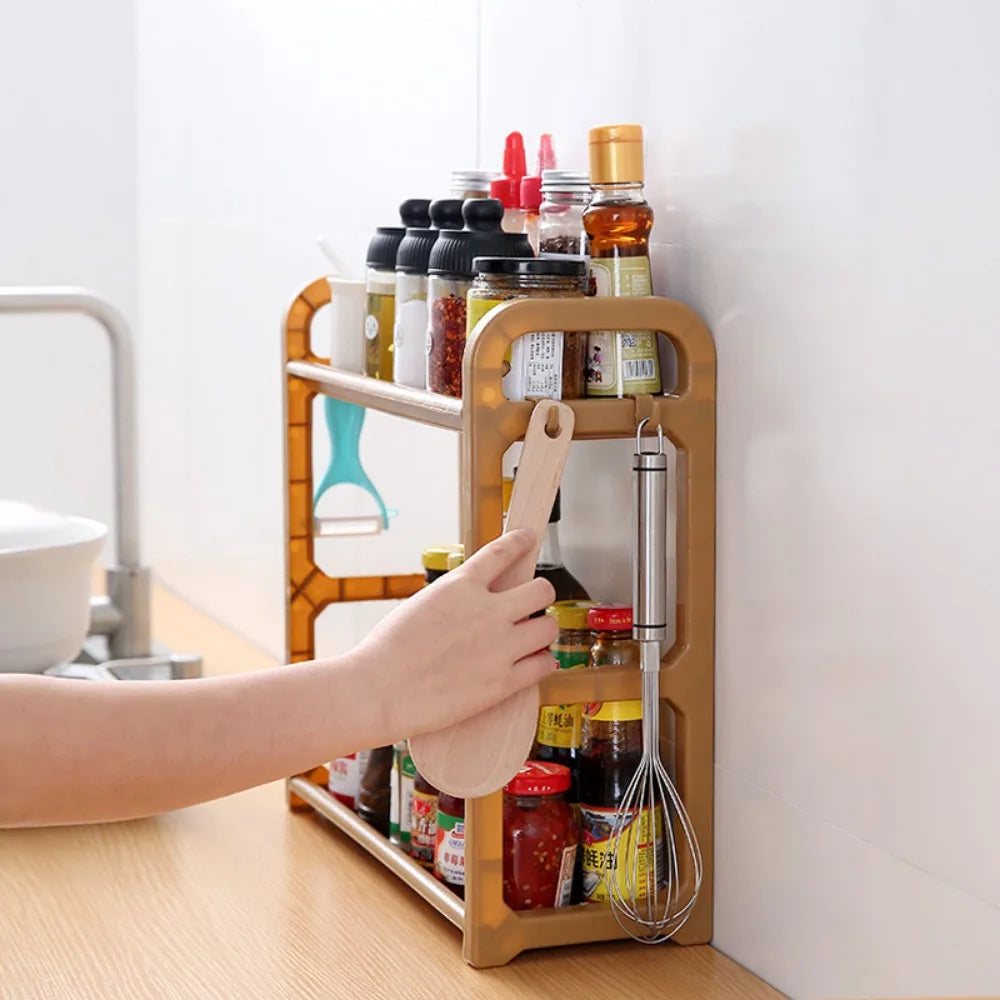 Kitchen Organizer Shelf Double-Deck Household Plastic Portable Small Size Storages Rack