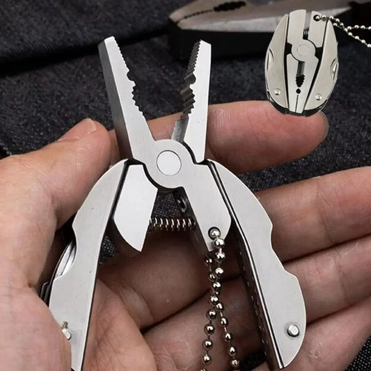 Stainless Steel Multi-Tool Pliers, Folding with Knife & Screwdriver, Portable Keychain