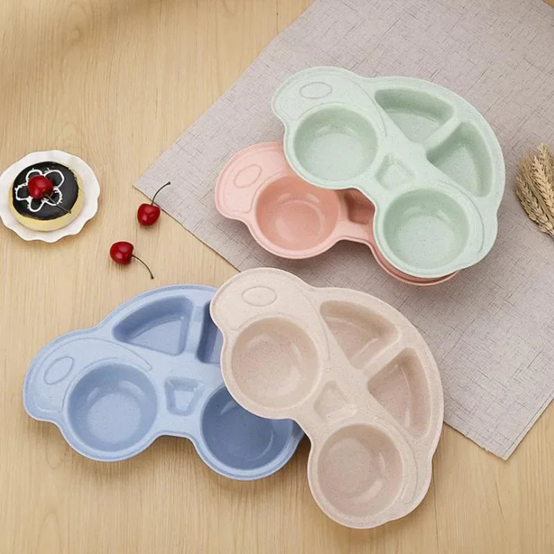 Cute Car Shaped Wheat Straw Tableware for Baby Kids Dishes Children Plates