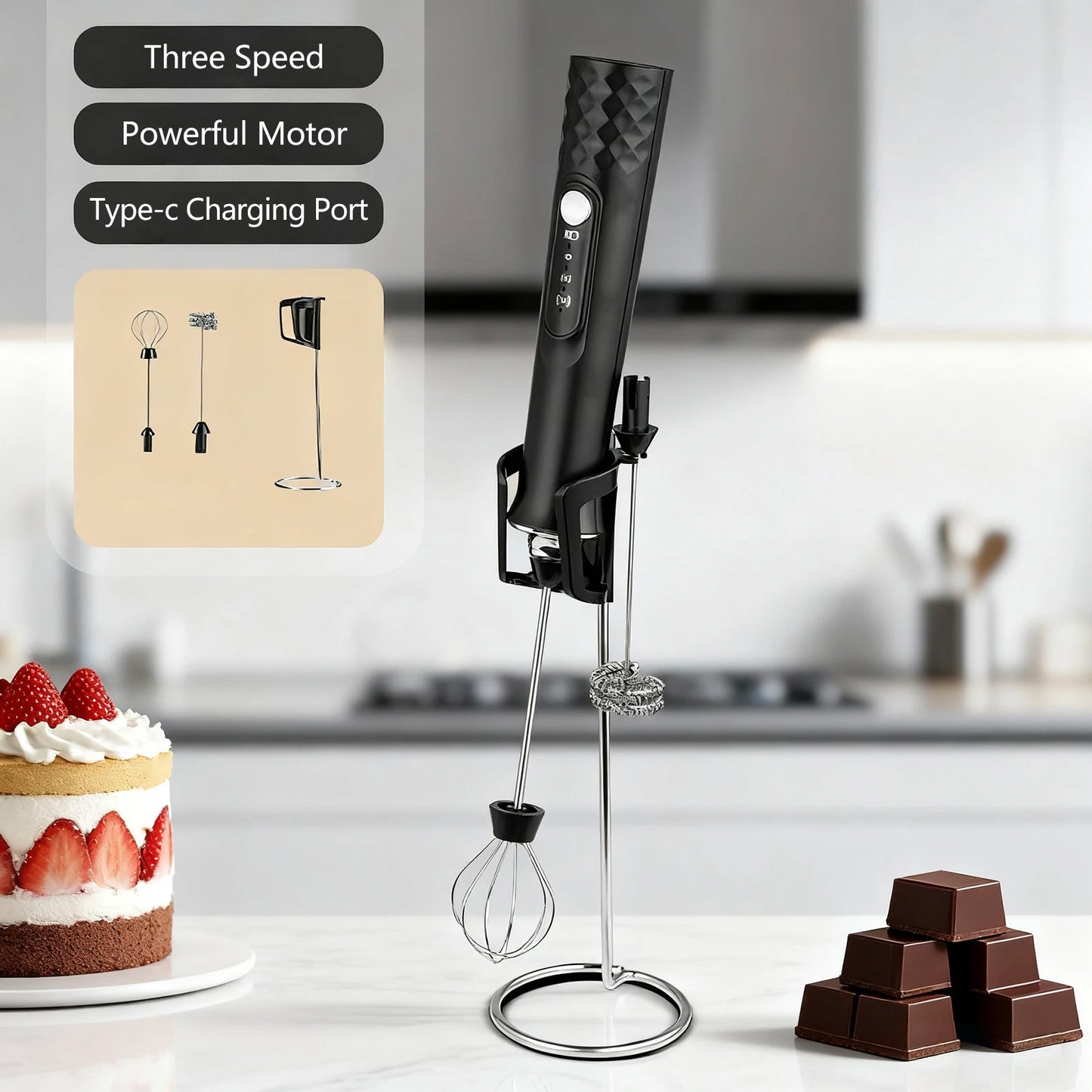 Milk Frother Wand Coffee Frother Handheld Foam Maker For Latte Rechargeable Electric Milk