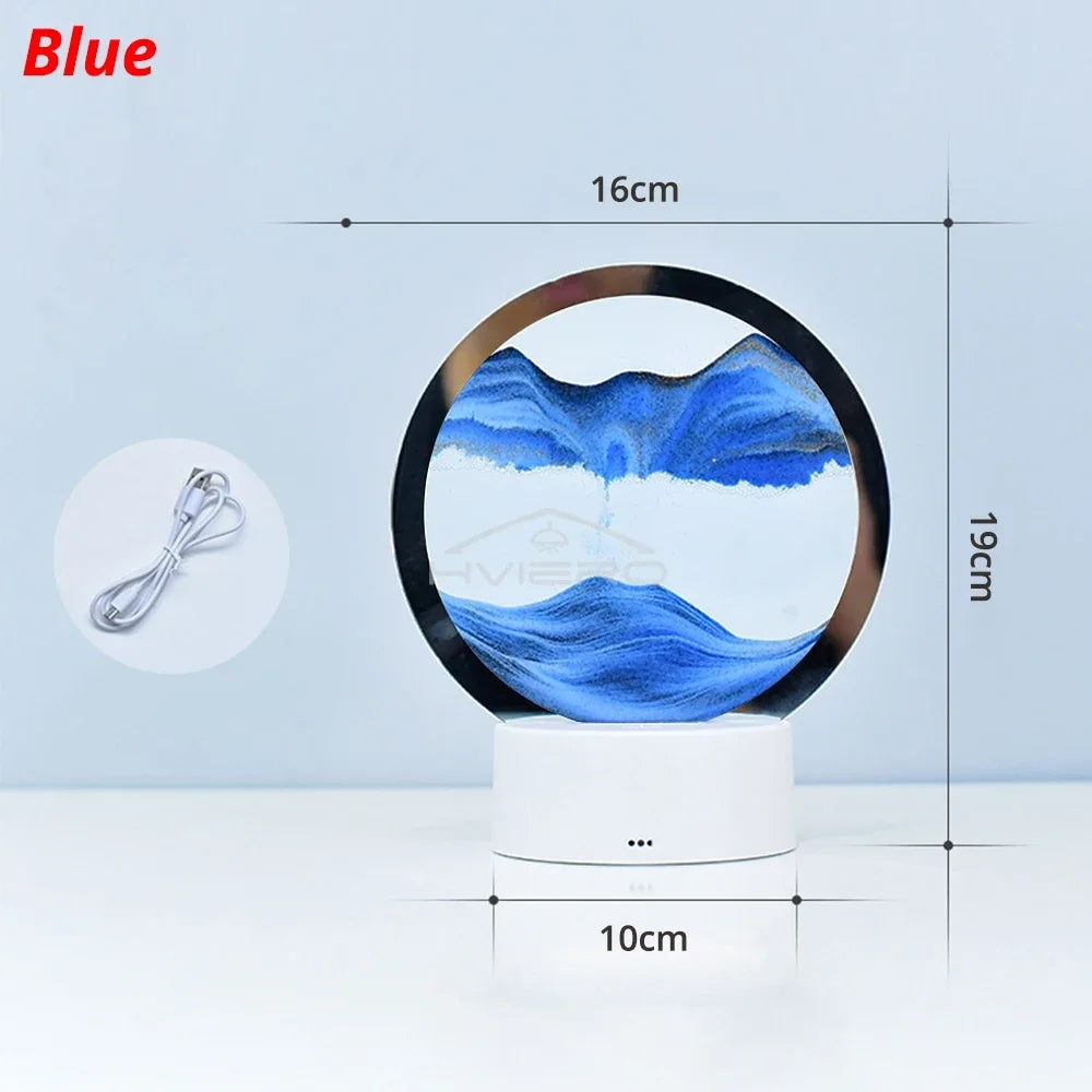3D Moving Sand Art Picture Round Glass Deep Sea Sandscape Hourglass Quicksand Craft