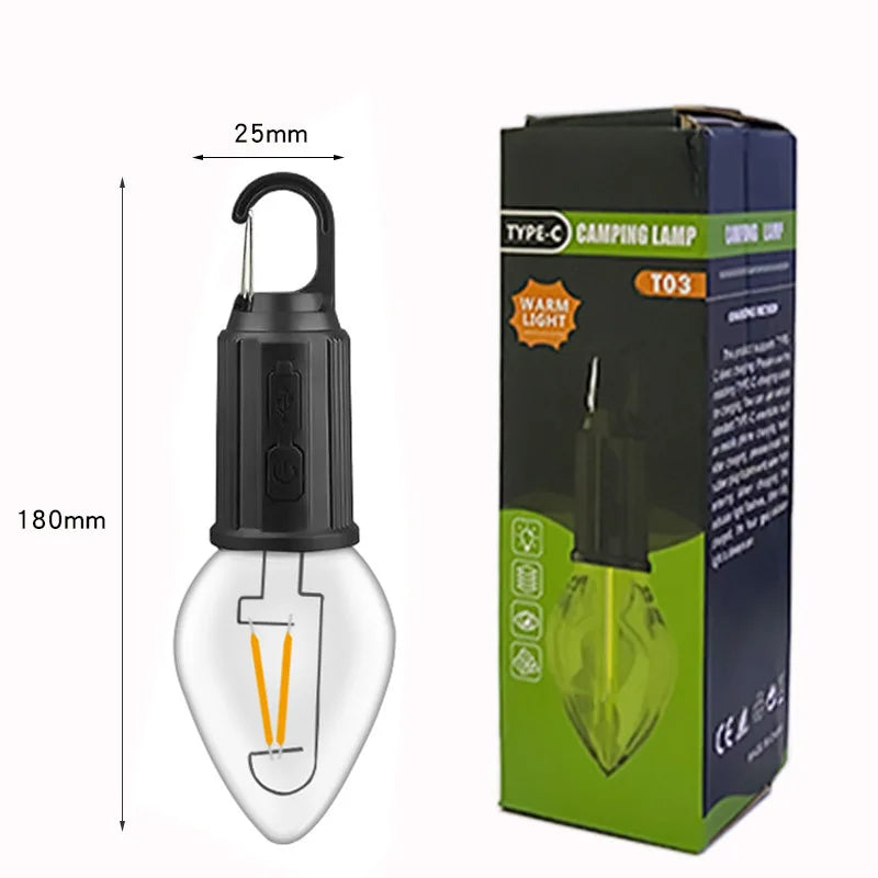 LED Camping Light Type-C USB Rechargeable Waterproof 400mAh 100LM Tent Light