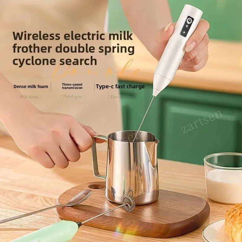 Wireless Milk Frother Electric Type-C Handheld Blender Stainless Steel Mini Coffee Maker
