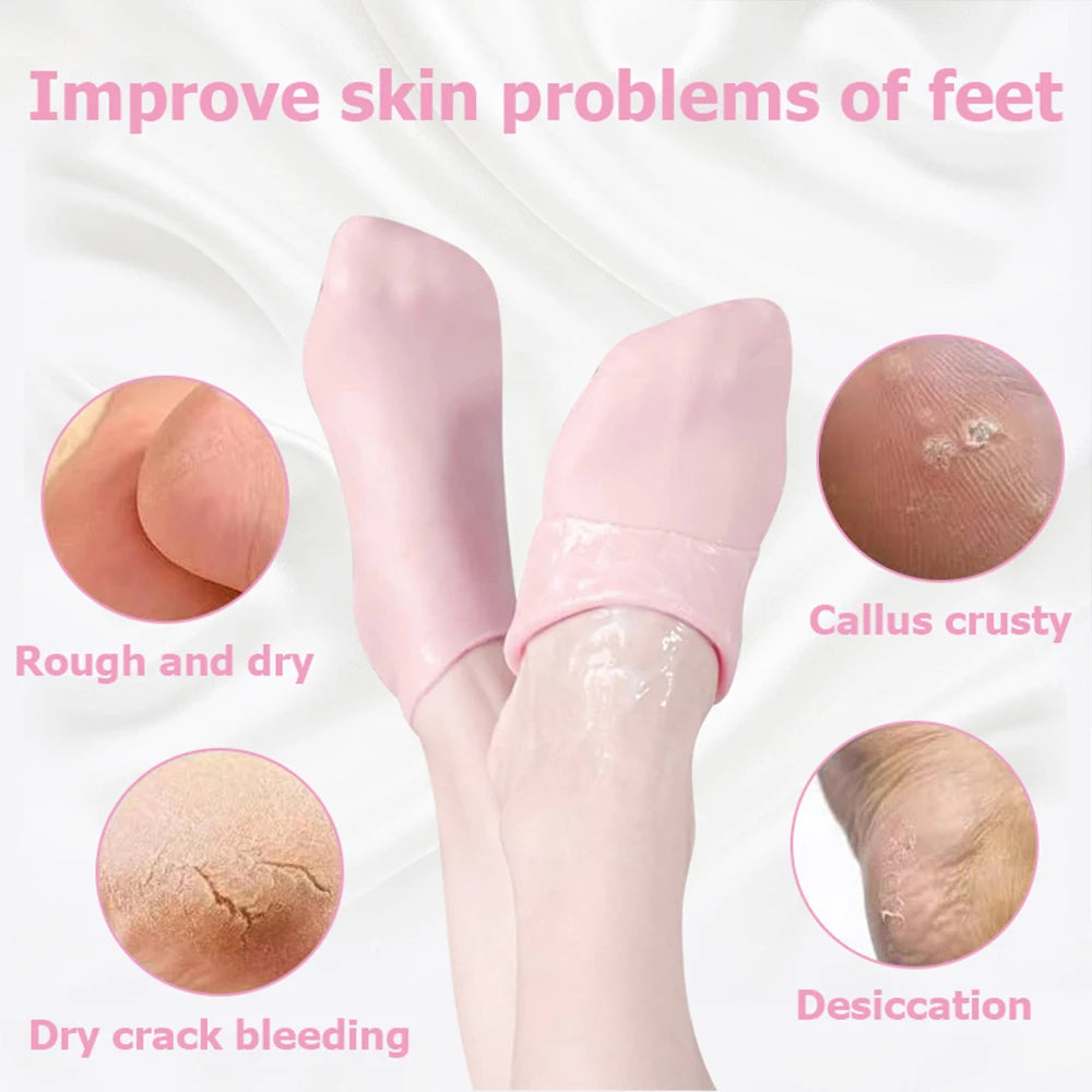 2 Pack Moisturizing Silicone Gel Socks for Dry Cracked Feet